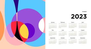 New year 2023 calendar design template with geometric colorful abstract. Vector calendar design.