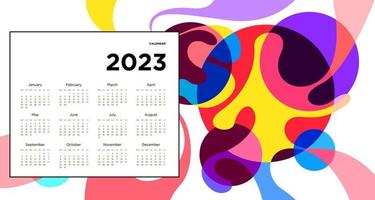 New year 2023 calendar design template with geometric colorful abstract. Vector calendar design.