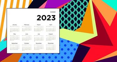 New year 2023 calendar design template with geometric colorful abstract. Vector calendar design.