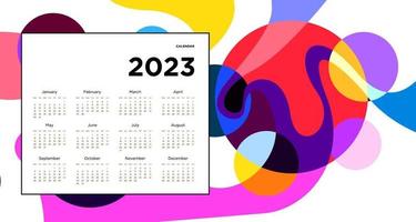 New year 2023 calendar design template with geometric colorful abstract. Vector calendar design.