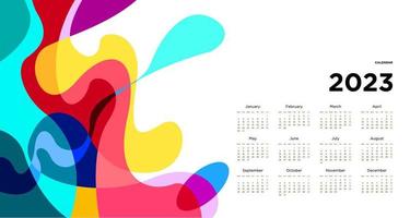 New year 2023 calendar design template with geometric colorful abstract. Vector calendar design.