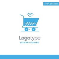 Trolley Cart Wifi Shopping Blue Solid Logo Template Place for Tagline vector