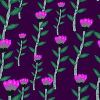 Decorative floral wallpaper. Folk flower seamless pattern in naive art style. vector