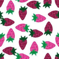 Freehand strawberries seamless pattern . Doodle strawberry endless wallpaper. vector