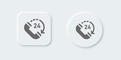 24 hours solid icon in neomorphic design style. Service time signs vector illustration.