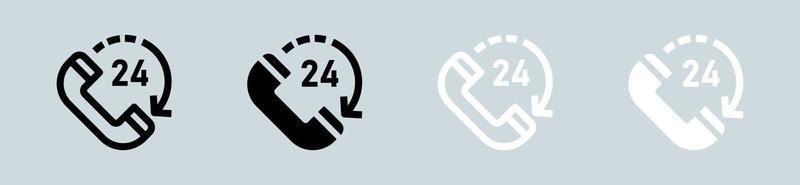 Conjunto de iconos de 24 horas en blanco y negro. ilustración de vector de signos de tiempo de servicio.