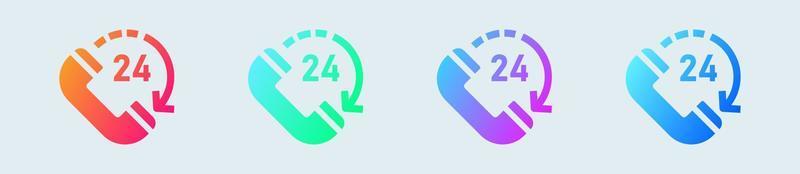 Icono sólido de 24 horas en colores degradados. ilustración de vector de signos de tiempo de servicio.