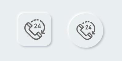 24 hours line icon in neomorphic design style. Service time signs vector illustration.