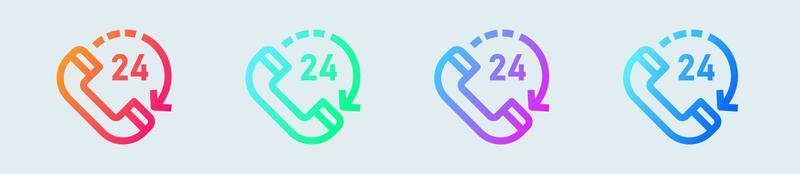 24 hours line icon in gradient colors. Service time signs vector illustration.