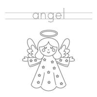 traza las letras y colorea al lindo ángel. práctica de escritura a mano para niños. vector