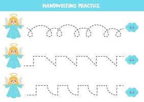 Tracing lines for kids. Cute angels and clouds. Writing practice. vector
