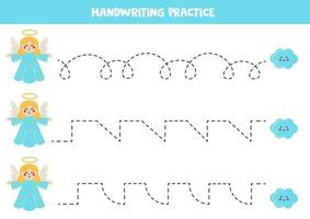 trazando líneas para niños. lindos ángeles y nubes. Practica de la escritura. vector