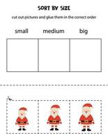 Sort cute Santa Claus by size. Educational worksheet for kids. vector