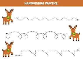 Tracing lines for kids. Cute reindeers. Writing practice. vector