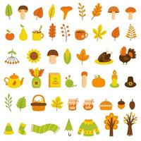 Big autumn set. Fall elements. Vector cliparts on white background.