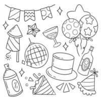 Hand drawn coloring new year party element collection vector