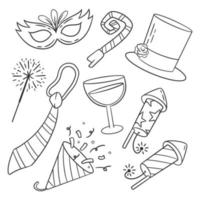 Happy new year party element collection hand draw style vector