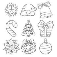 conjunto de elementos de decoración de navidad dibujado a mano para colorear vector