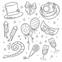 Hand drawn coloring new year party element set of vector