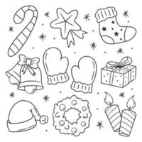 Christmas decoration element collection hand drawn coloring vector