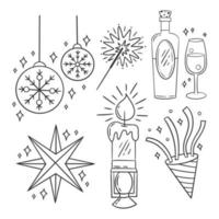 Hand drawn coloring happy new year party element set of vector