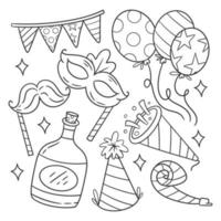 Hand drawn happy new year party element set of for coloring vector