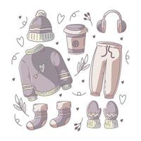 Winter fashion hand drawn doodle full color vector