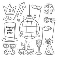 Hand drawn coloring happy new year party element collection vector