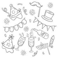 Hand drawn new year party element collection for coloring vector