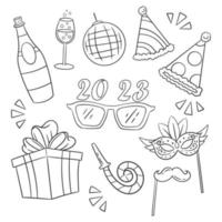 Hand drawn coloring new year party element vector