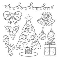 Hand drawn coloring christmas decoration element collection vector