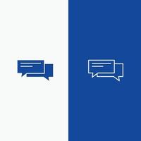 burbuja de chat burbujas comunicación conversación línea de voz social y glifo icono sólido banner azul línea y glifo icono sólido banner azul vector