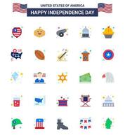 Editable Vector Flat Pack of USA Day 25 Simple Flats of cake muffin war american statehouse Editable USA Day Vector Design Elements