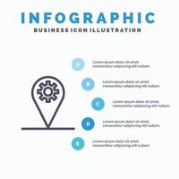 Business Location Map Gear Line icon with 5 steps presentation infographics Background vector