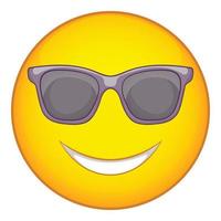 Happy emoticon in sunglasses icon, cartoon style vector