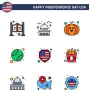 Modern Set of 9 Flat Filled Lines and symbols on USA Independence Day such as protection united white states american Editable USA Day Vector Design Elements