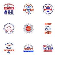 Happy fathers day 9 Blue and red typography set Vector emblems Lettering for greeting cards banners tshirt design You are the best dad Editable Vector Design Elements