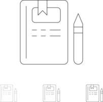 Book Education Knowledge Pencil Bold and thin black line icon set vector