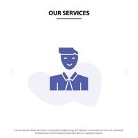 Our Services Man User Student Teacher Avatar Solid Glyph Icon Web card Template vector