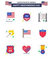 9 Flat Signs for USA Independence Day flag match bar fire entrance Editable USA Day Vector Design Elements