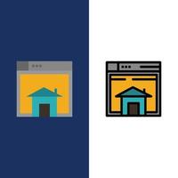 casa vender diseño web página sitio web iconos planos y llenos de línea conjunto de iconos vector fondo azul