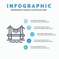 puente edificio ciudad paisaje urbano línea icono con 5 pasos presentación infografía fondo vector