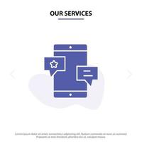 Our Services Chat Community Media Network Promotion Solid Glyph Icon Web card Template vector