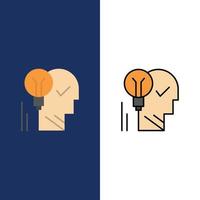 Creative Brain Idea Light bulb Mind Personal Power Success  Icons Flat and Line Filled Icon Set Vector Blue Background