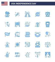 Modern Set of 25 Blues and symbols on USA Independence Day such as shield american american meal burger Editable USA Day Vector Design Elements