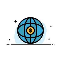 plantilla de banner de vector de icono lleno de línea plana de negocio de dólar de internet de globo mundial