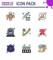 9 Filled Line Flat Color coronavirus epidemic icon pack suck as microbe bacterium nose rip grave viral coronavirus 2019nov disease Vector Design Elements