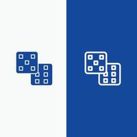 línea de probabilidad de juego de dados y glifo icono sólido banner azul vector