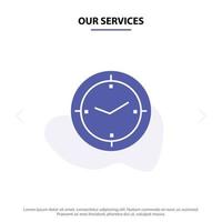 Our Services Time Timer Compass Machine Solid Glyph Icon Web card Template vector
