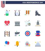 Happy Independence Day 16 Flats Icon Pack for Web and Print american heart usa american shose Editable USA Day Vector Design Elements